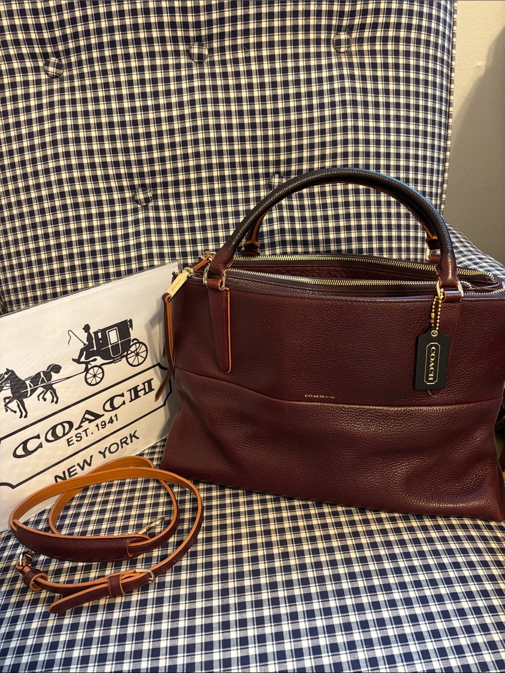 COACH Borough Bag in oxblood colored pebbled leather